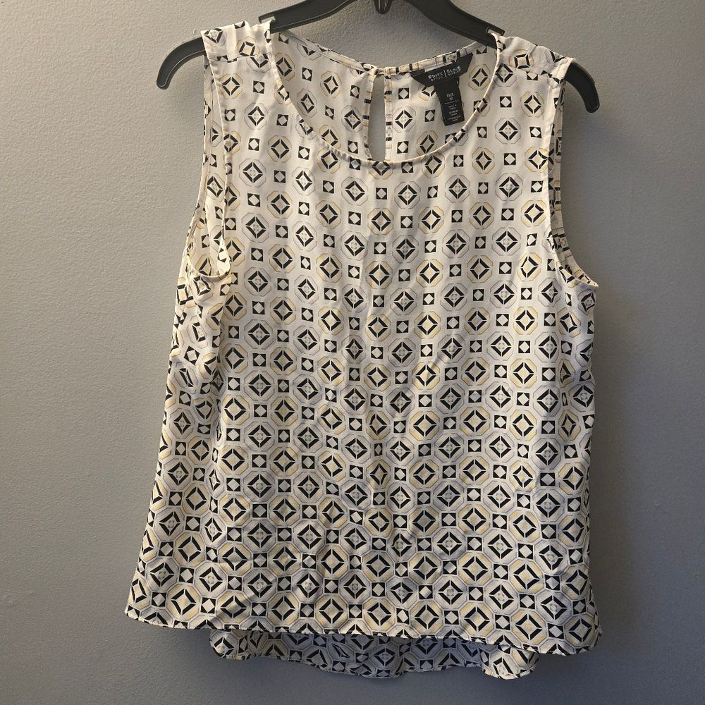 White House Black Market 100% Silk Women's Medium Geometric Tank Blouse Neutral